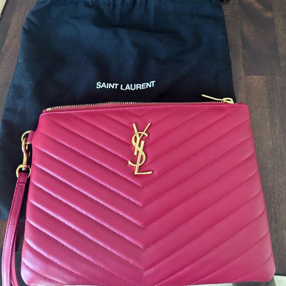 Saint Laurent Pink Quilted Leather Wristlet
